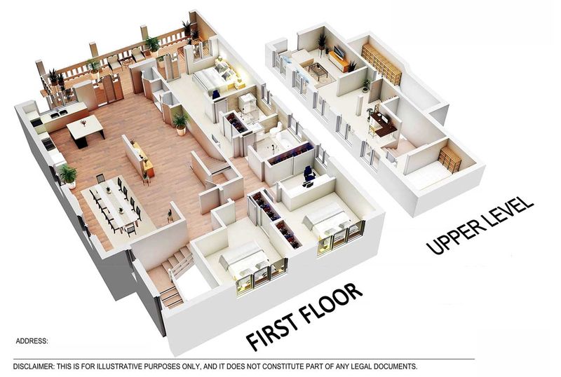 Furnished 3D floor plan, example 1