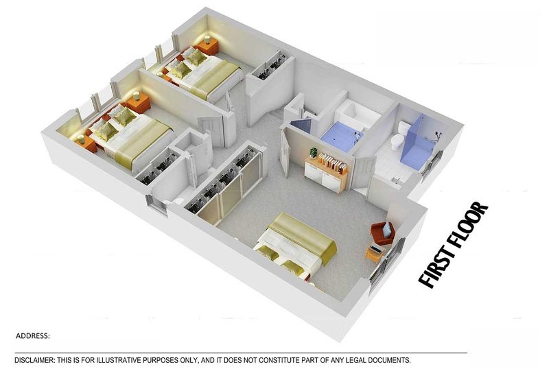 Furnished 3D floor plan, example 2