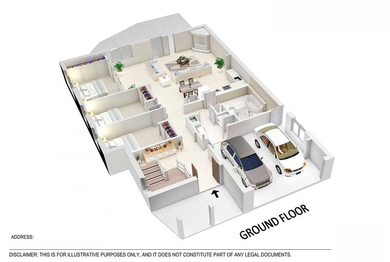 Furnished 3D floor plan, example 3