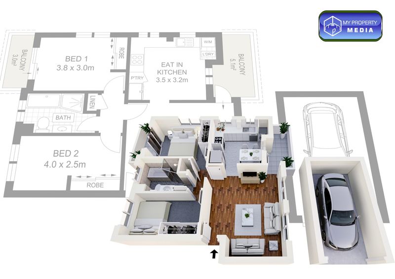 Furnished 3D floor plan, example 6