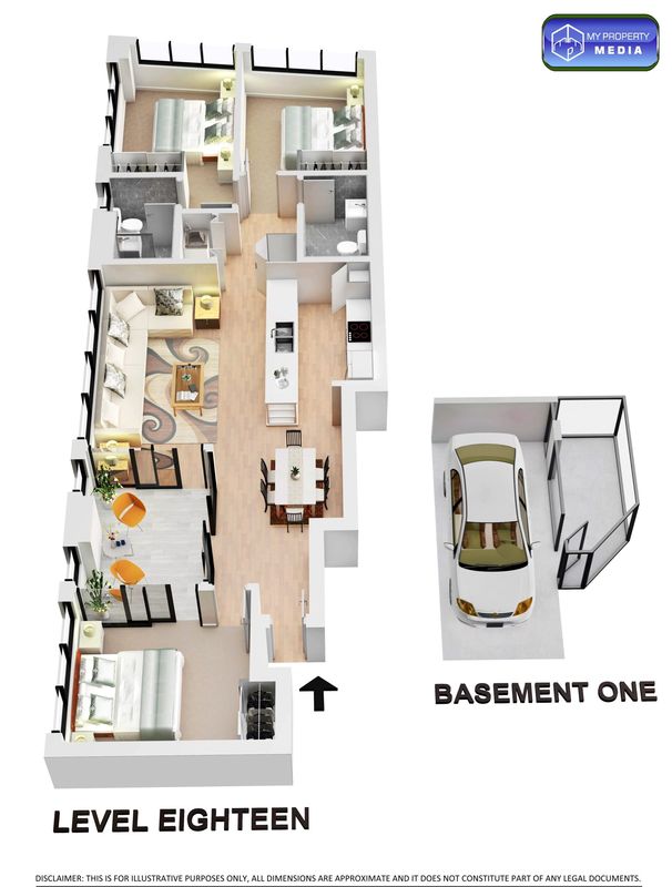 Furnished 3D floor plan, example 7