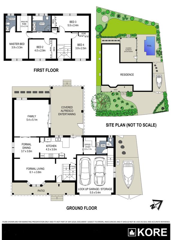 Floor plan with room sizes, example 7