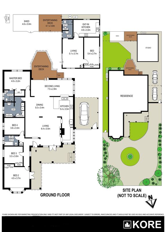 Floor plan with room sizes, example 8
