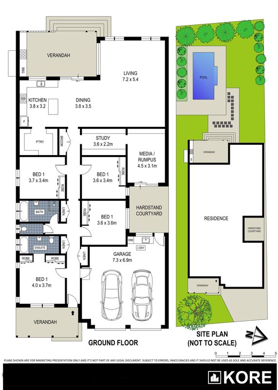 Floor plan with room sizes, example 9