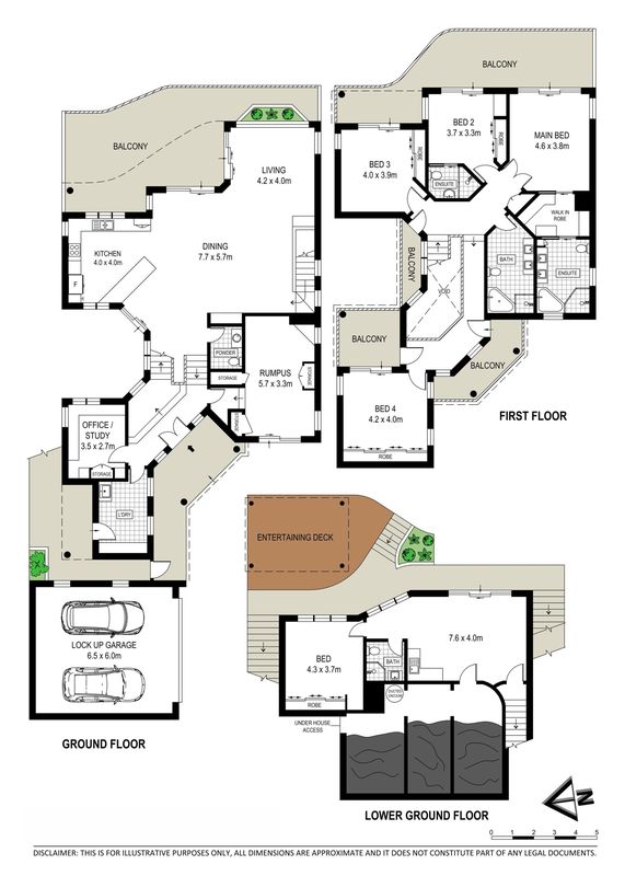 Floor plan with room sizes, example 13