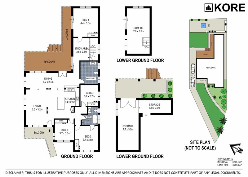 Floor plan with room sizes, example 20