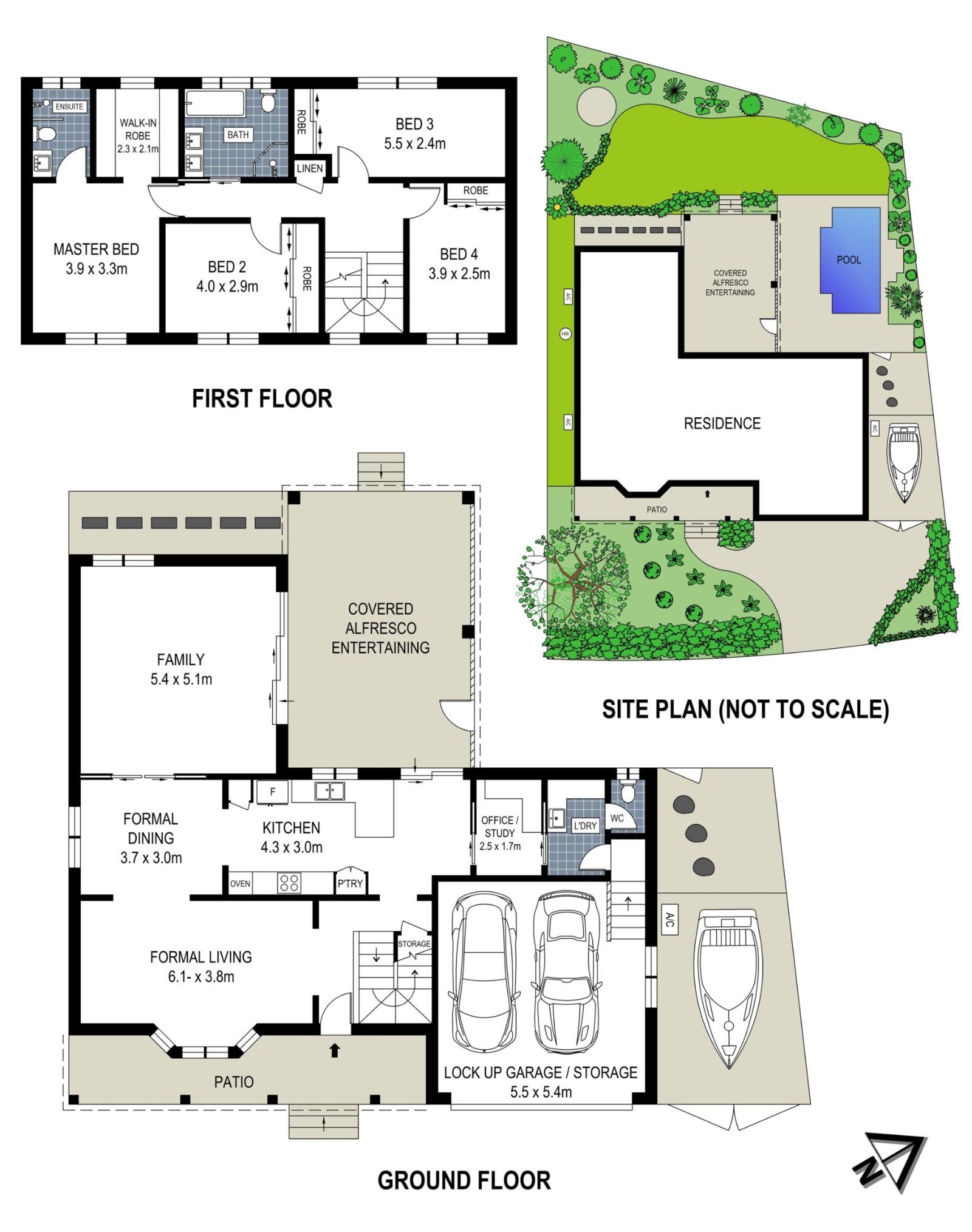 Two storey floor plan with site plan